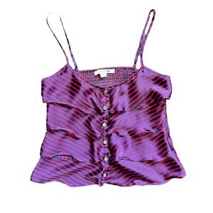 Forever 21 Cami Top Satin Striped Ruffled Tiered Sleeveless Button Down Blouse S